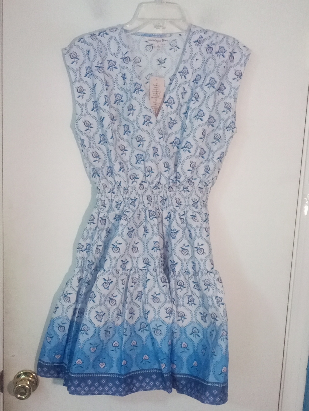 Nanette Lepore Studio Blue Patterned V-Neck Summer Dress XS NWT $148